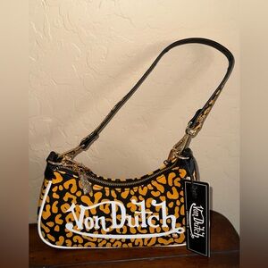 NWT! Y2K Von Dutch Black & Orange Leopard Shoulder Bag with Logo